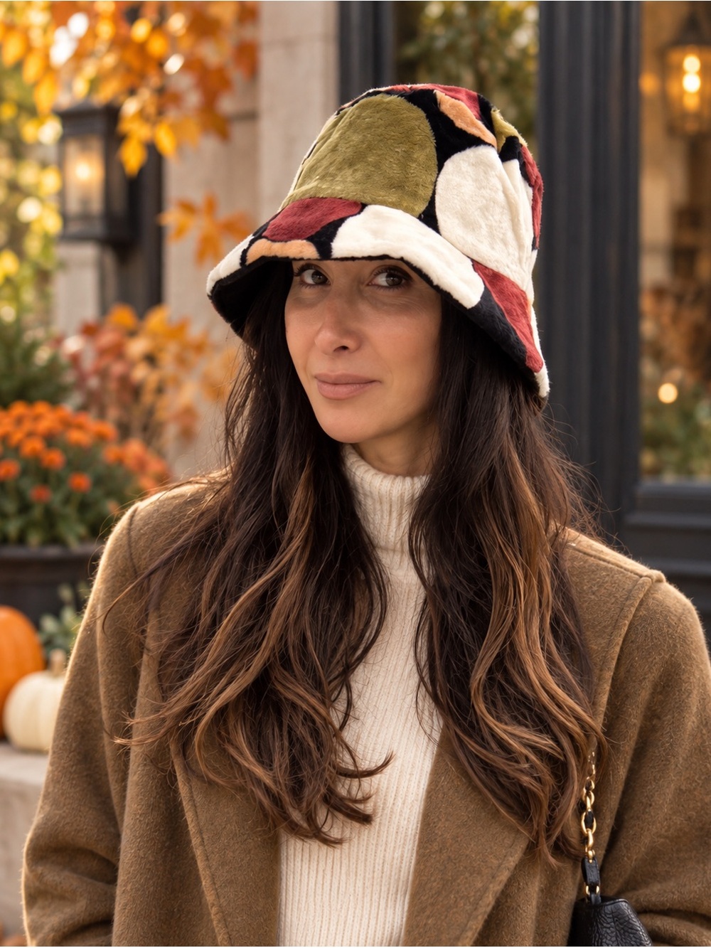 MulticolorFaux Fur Reversible Patchwork Bucket Hat